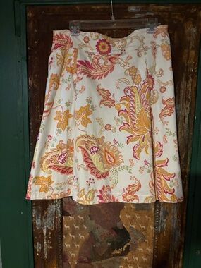 George White A-Line Skirt with Pink & Gold Paisley